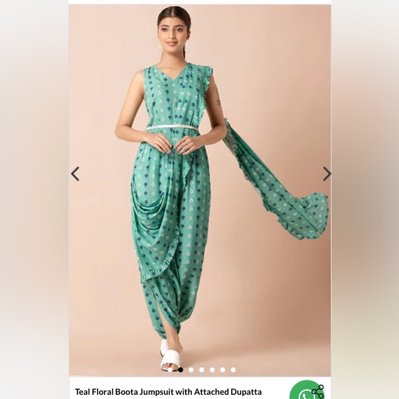 One piece jumpsuit with attached dupatta - Picture 2 of 5